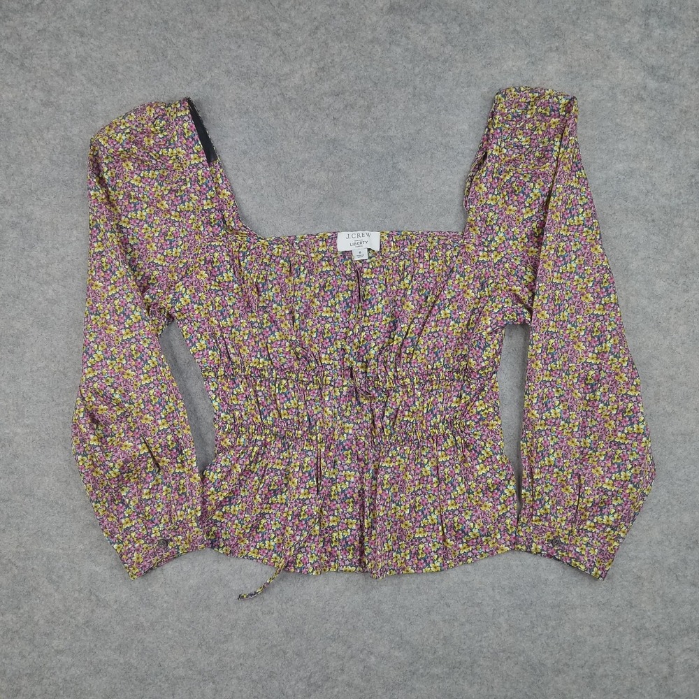 J Crew Blouse Womens‎ 8 Purple Liberty Floral Square Neck Puff Sleeve Smocked
